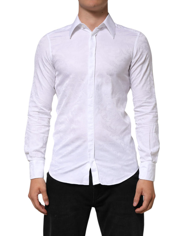 White Cotton MARTINI Paisley Jacquard Shirt Dolce & Gabbana