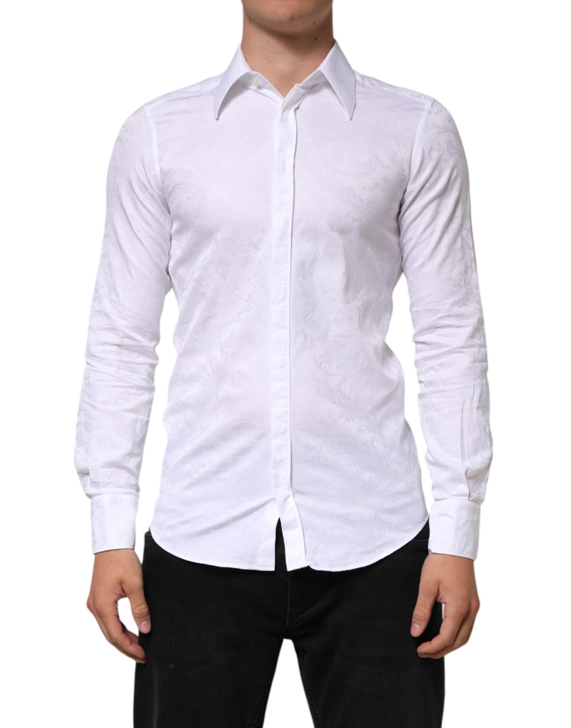 White Cotton MARTINI Paisley Jacquard Shirt Dolce & Gabbana