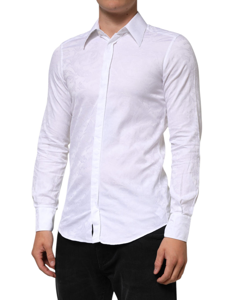 White Cotton MARTINI Paisley Jacquard Shirt Dolce & Gabbana