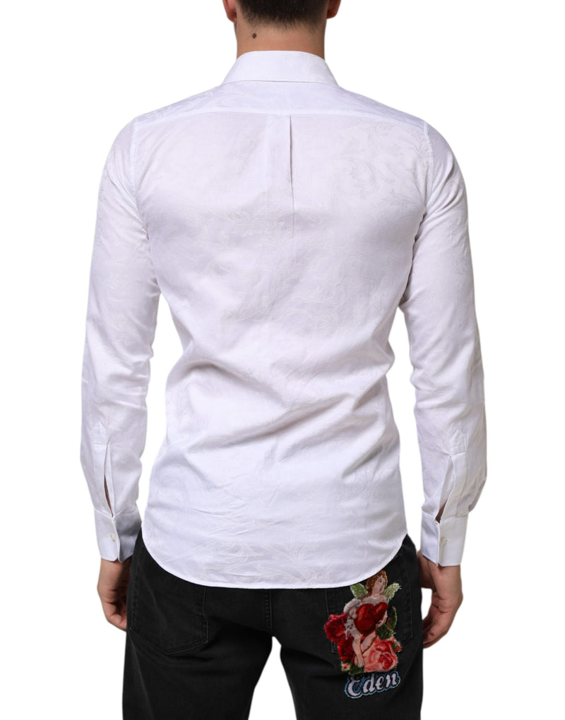 White Cotton MARTINI Paisley Jacquard Shirt Dolce & Gabbana