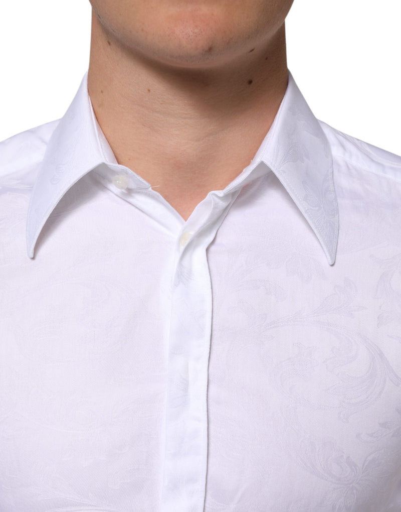 White Cotton MARTINI Paisley Jacquard Shirt Dolce & Gabbana