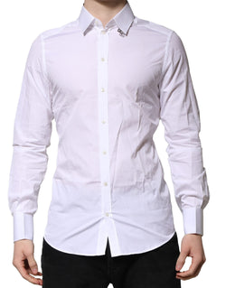 White Cotton GOLD Long Sleeves Formal Shirt Dolce & Gabbana