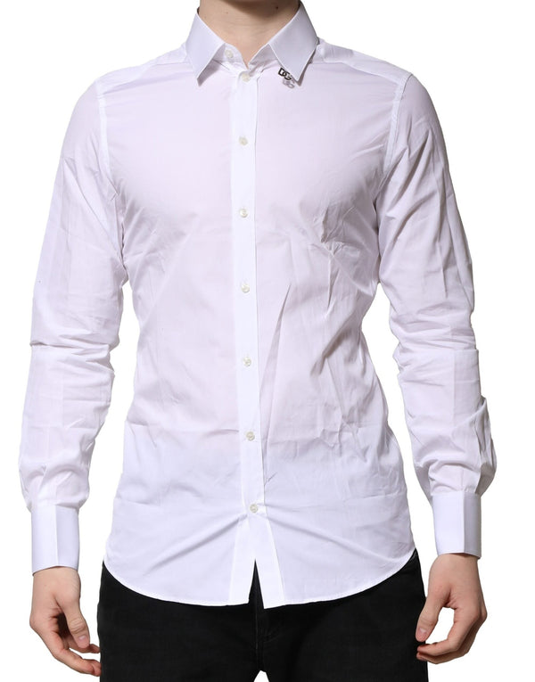 White Cotton GOLD Long Sleeves Formal Shirt Dolce & Gabbana