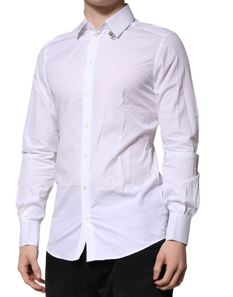 White Cotton GOLD Long Sleeves Formal Shirt Dolce & Gabbana