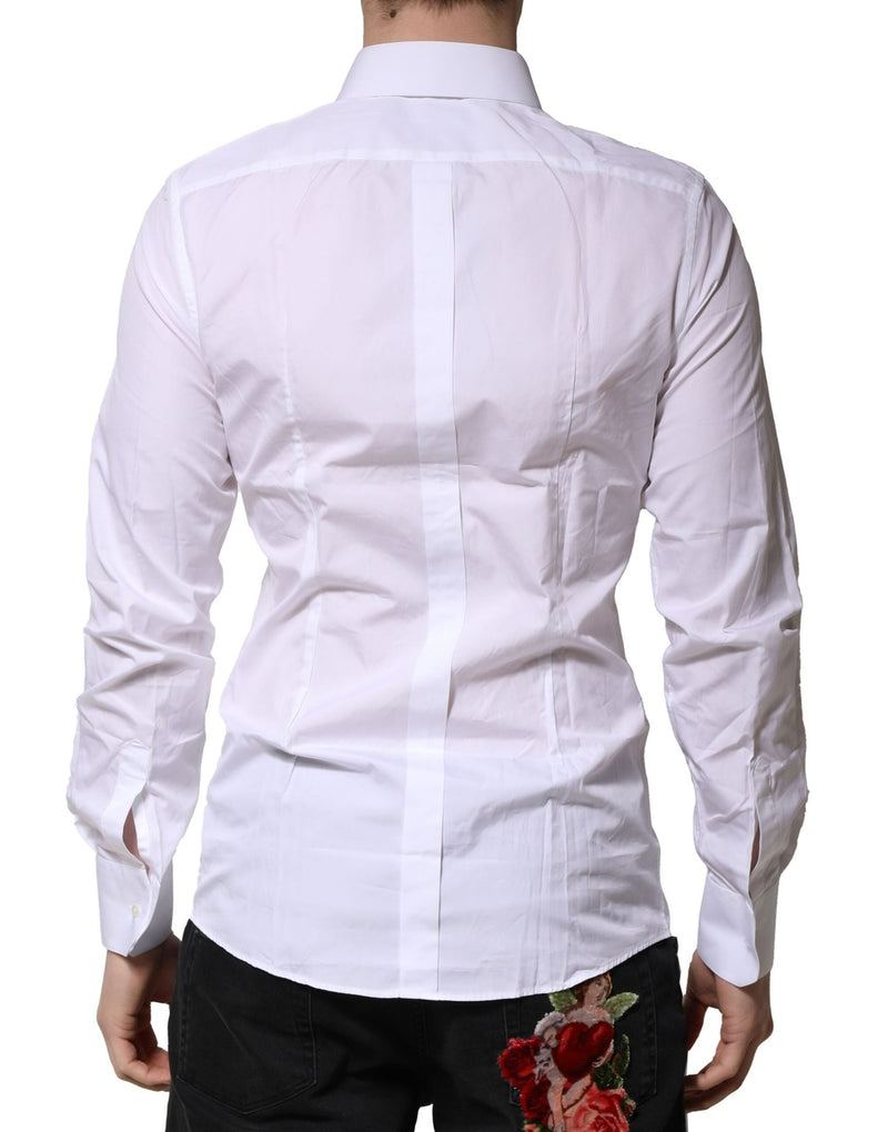 White Cotton GOLD Long Sleeves Formal Shirt Dolce & Gabbana