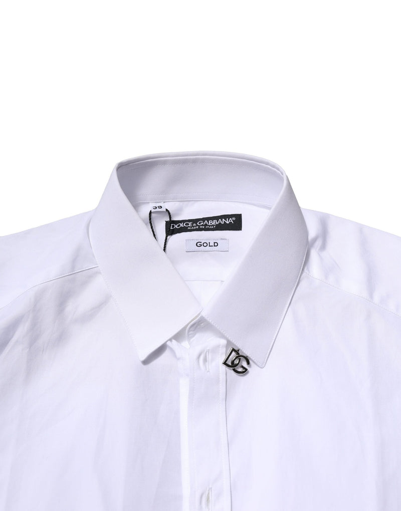 White Cotton GOLD Long Sleeves Formal Shirt Dolce & Gabbana