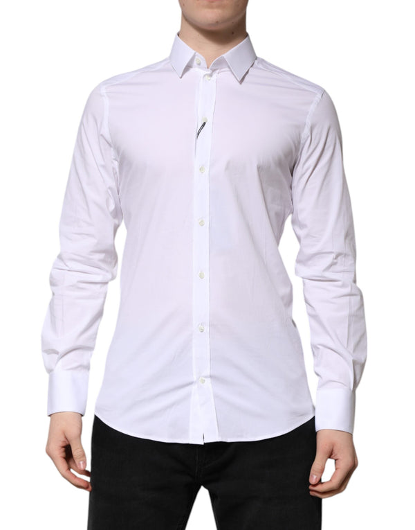 White Cotton GOLD Long Sleeves Formal Shirt Dolce & Gabbana