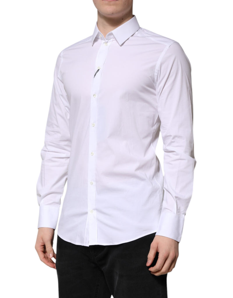 White Cotton GOLD Long Sleeves Formal Shirt Dolce & Gabbana