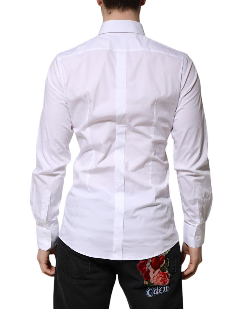 White Cotton GOLD Long Sleeves Formal Shirt Dolce & Gabbana