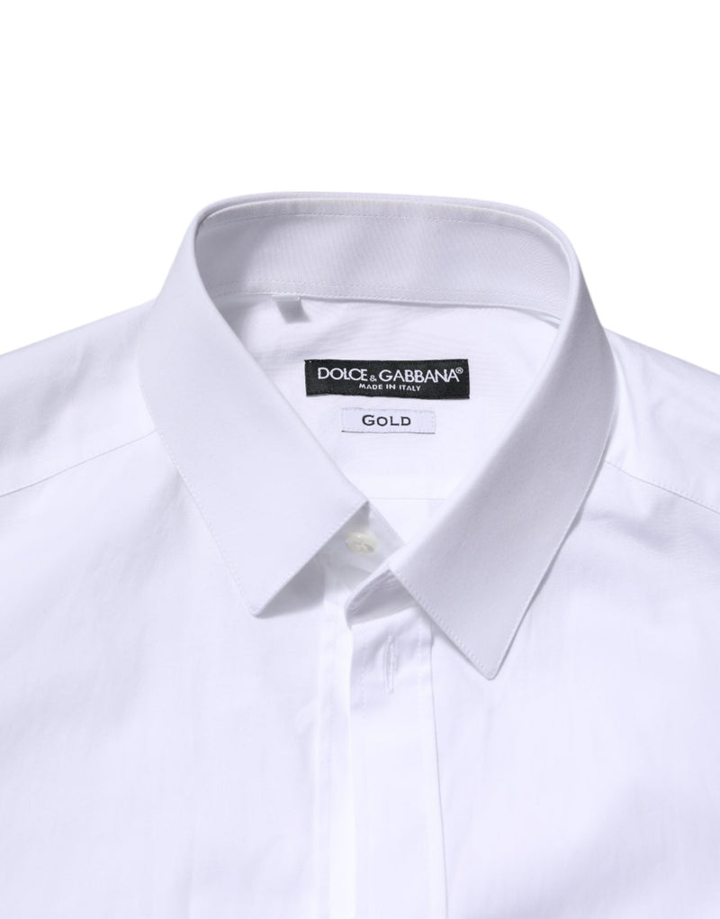 White Cotton GOLD Long Sleeves Formal Shirt Dolce & Gabbana