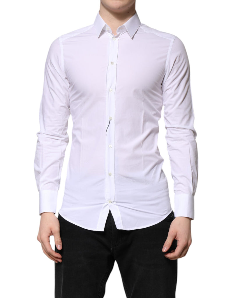 White Cotton GOLD Long Sleeves Dress Shirt Dolce & Gabbana