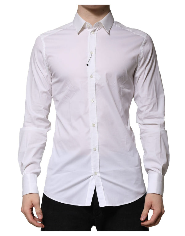 White Cotton GOLD Long Sleeves Formal Shirt Dolce & Gabbana
