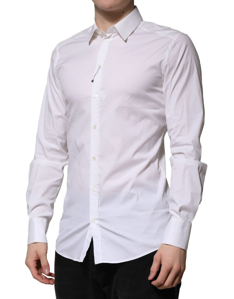 White Cotton GOLD Long Sleeves Formal Shirt Dolce & Gabbana