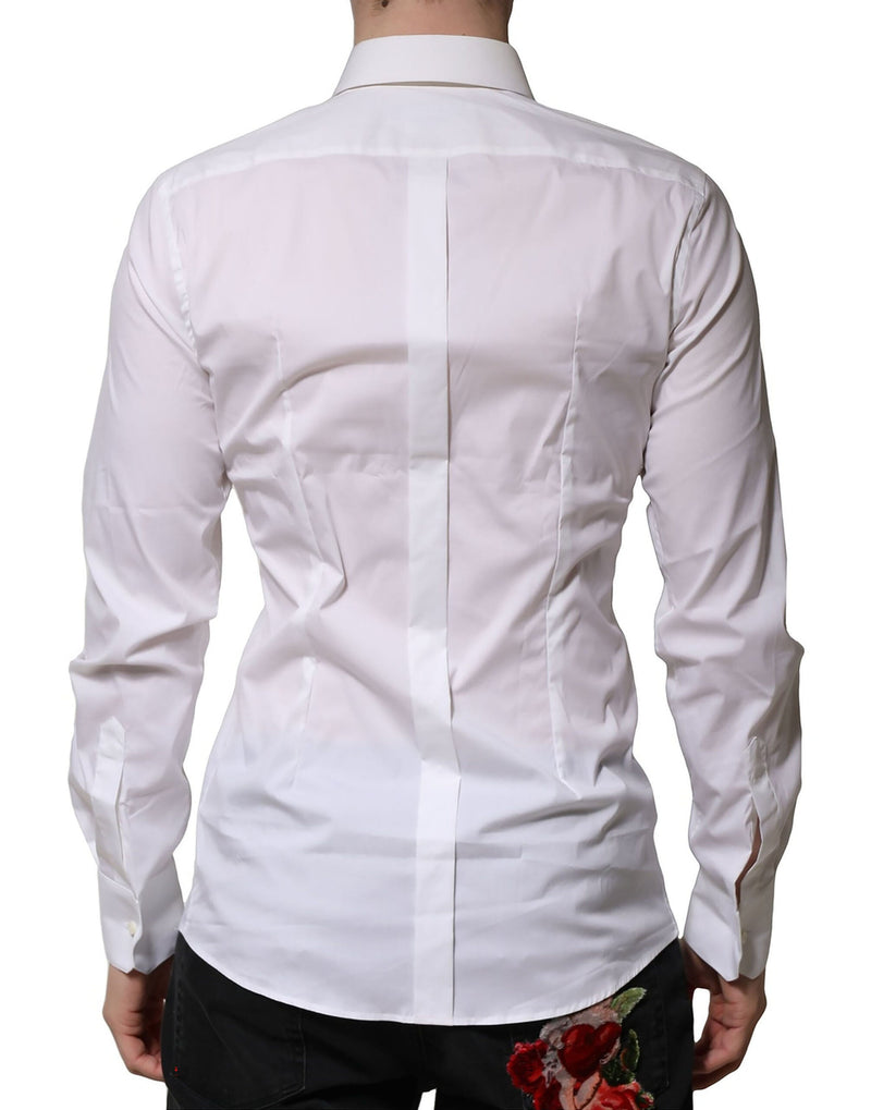 White Cotton GOLD Long Sleeves Formal Shirt Dolce & Gabbana