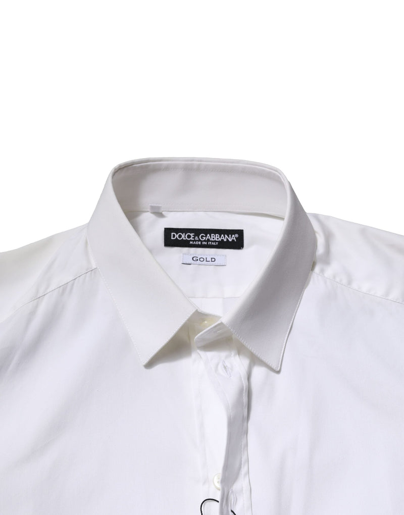 White Cotton GOLD Long Sleeves Formal Shirt Dolce & Gabbana