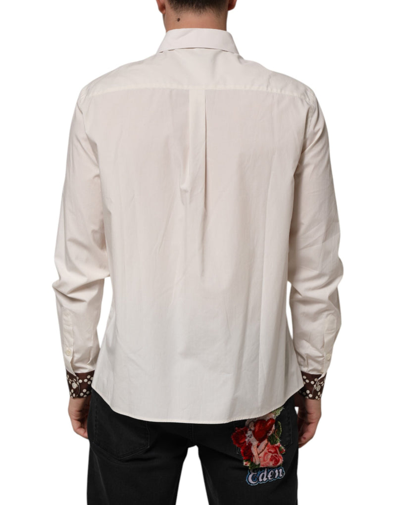 Cream White Cotton Polka Dot Slim Fit Shirt Dolce & Gabbana