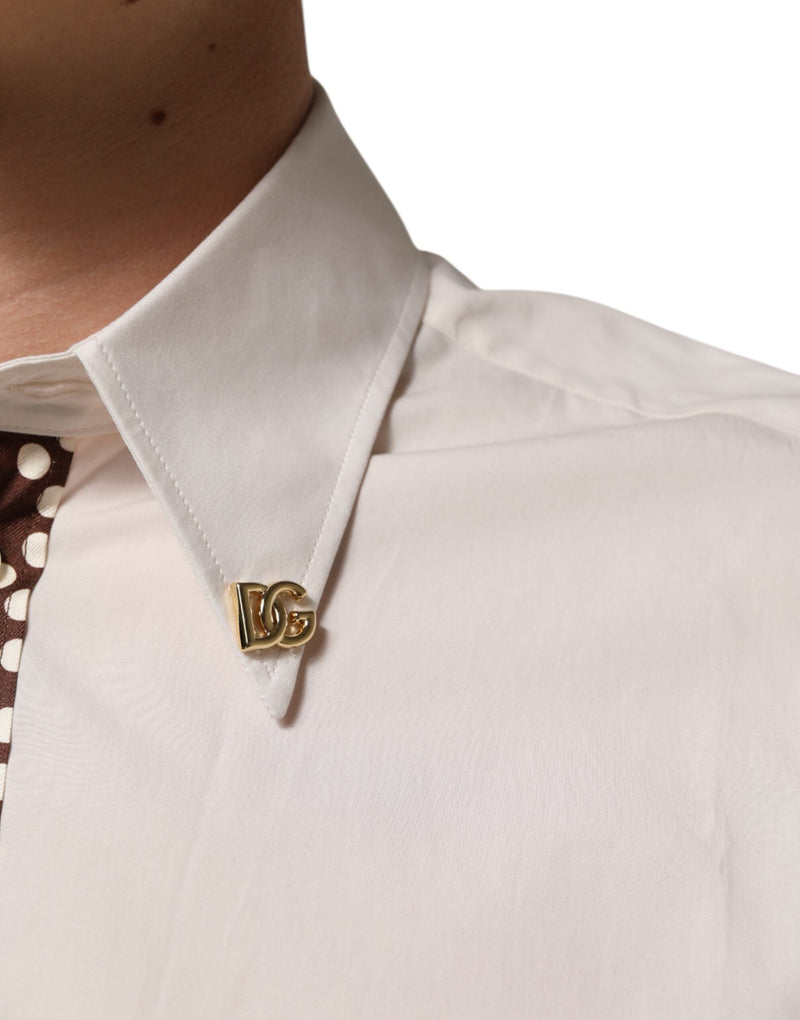 Cream White Cotton Polka Dot Slim Fit Shirt Dolce & Gabbana