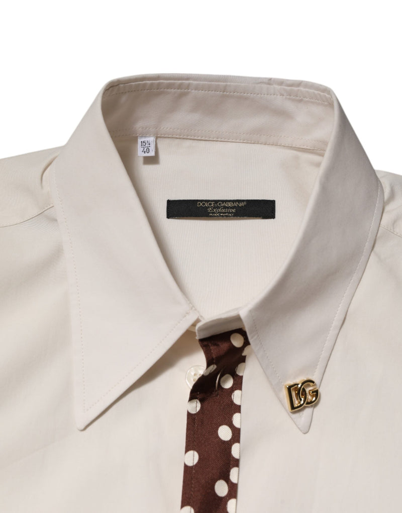 Cream White Cotton Polka Dot Slim Fit Shirt Dolce & Gabbana