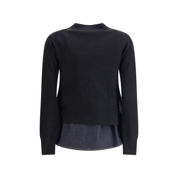 Cardigan with denim panel Sacai