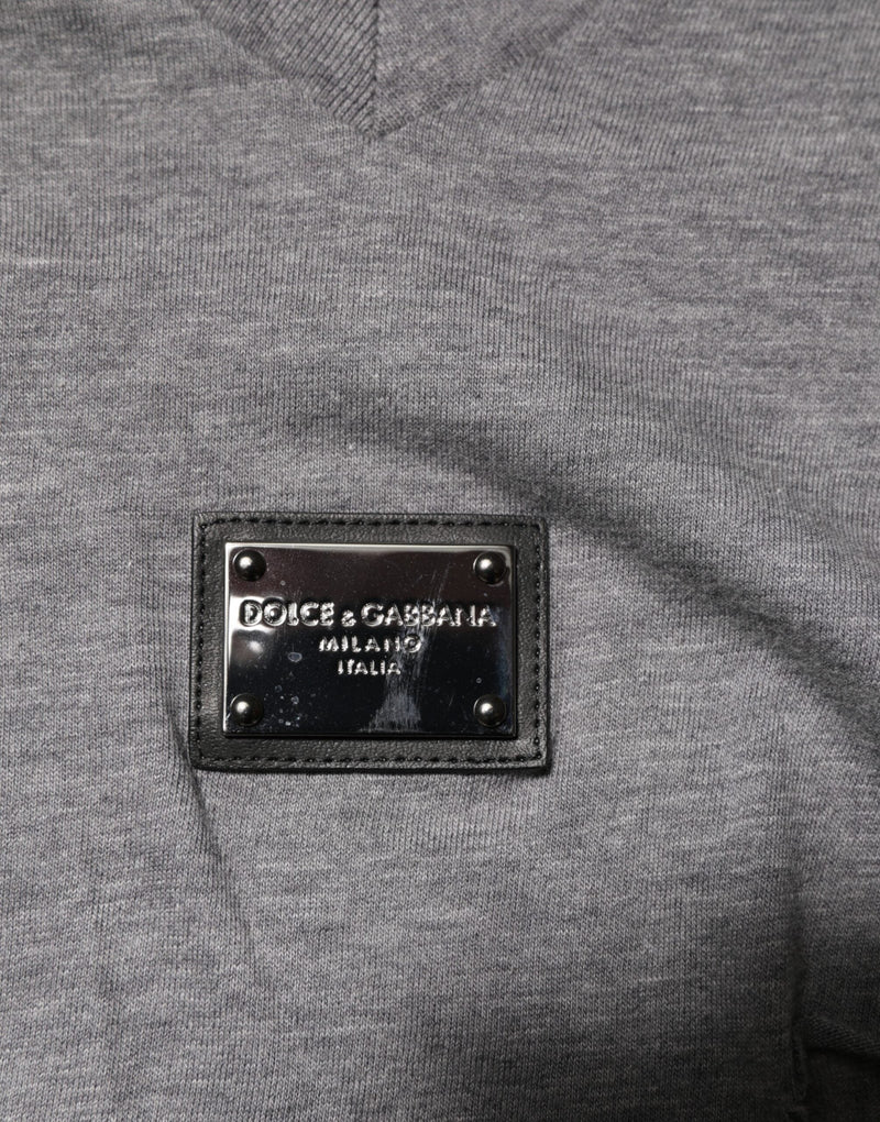 Gray Cotton Tattered Logo Patch Men T-shirt Dolce & Gabbana