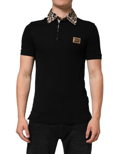 Black Cotton Leopard Collar Polo T-shirt Dolce & Gabbana