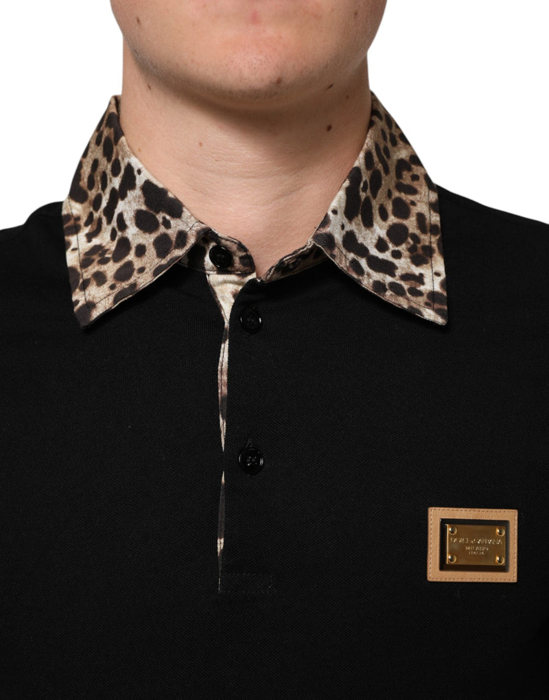 Black Cotton Leopard Collar Polo T-shirt Dolce & Gabbana