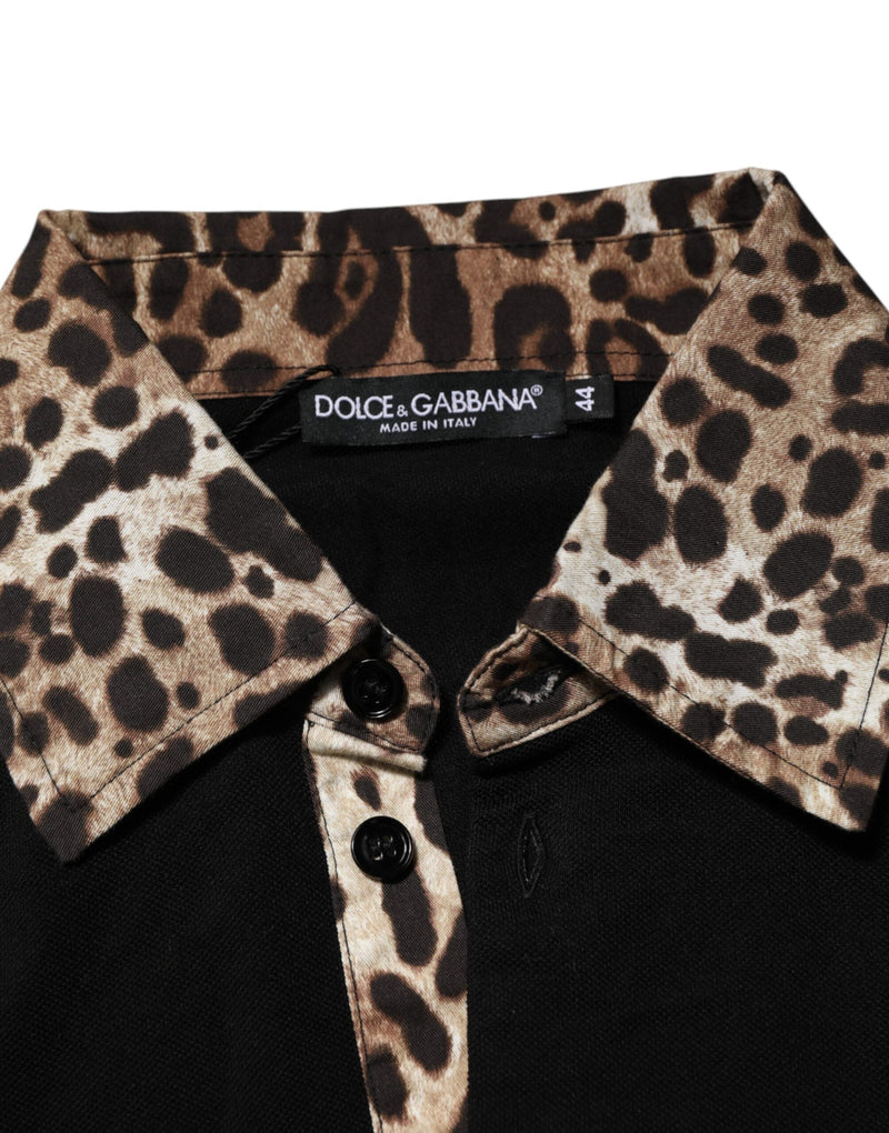 Black Cotton Leopard Collar Polo T-shirt Dolce & Gabbana