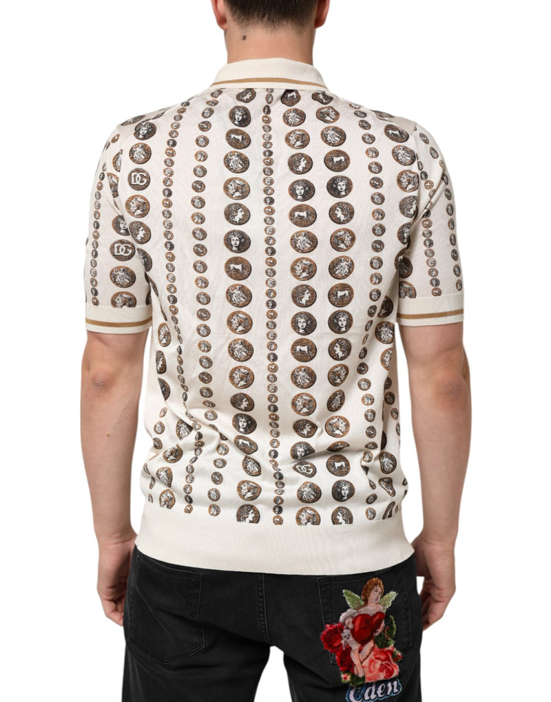 Silk Ivory Coin Print Logo Men Polo T-shirt Dolce & Gabbana