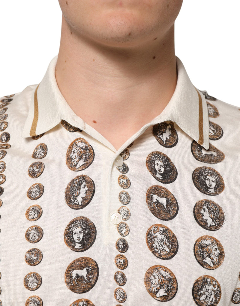 Silk Ivory Coin Print Logo Men Polo T-shirt Dolce & Gabbana