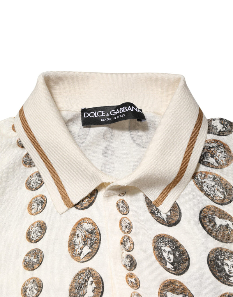 Silk Ivory Coin Print Logo Men Polo T-shirt Dolce & Gabbana