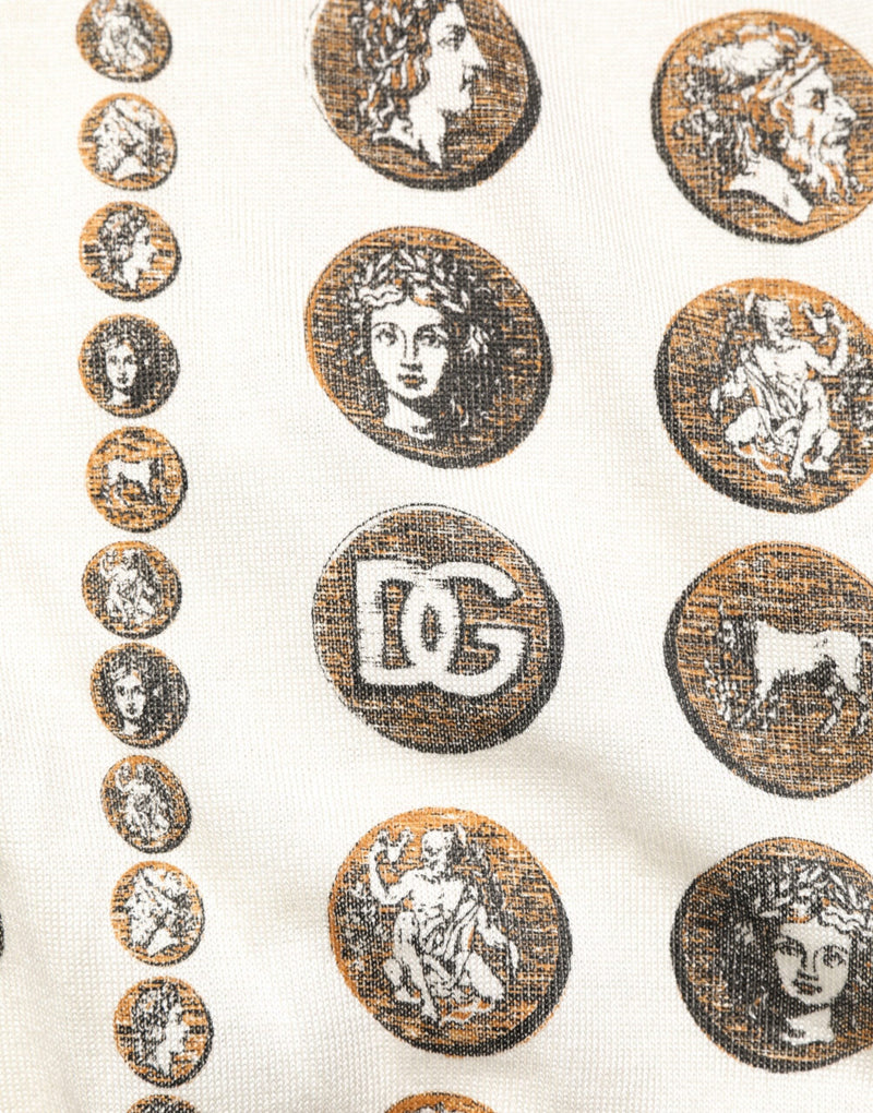 Silk Ivory Coin Print Logo Men Polo T-shirt Dolce & Gabbana
