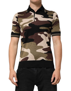 Camouflage Brown Silk MilitaryPolo T-shirt Dolce & Gabbana