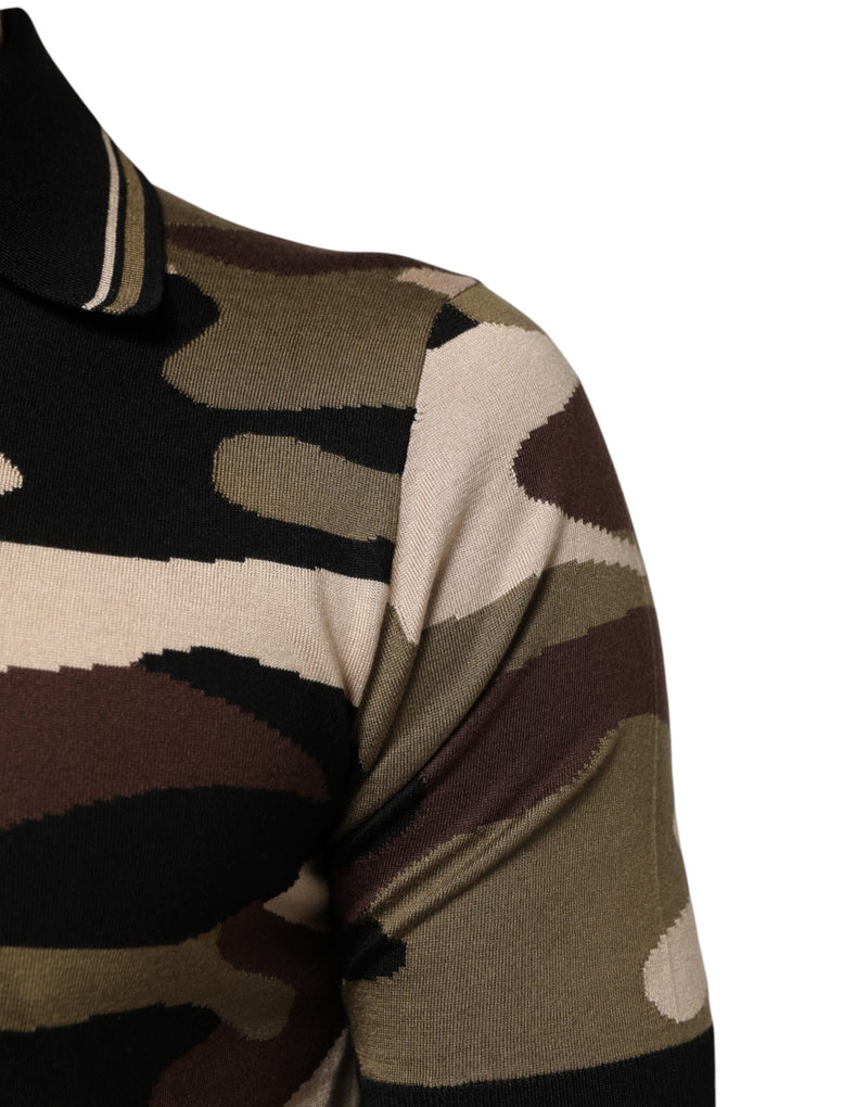 Camouflage Brown Silk MilitaryPolo T-shirt Dolce & Gabbana