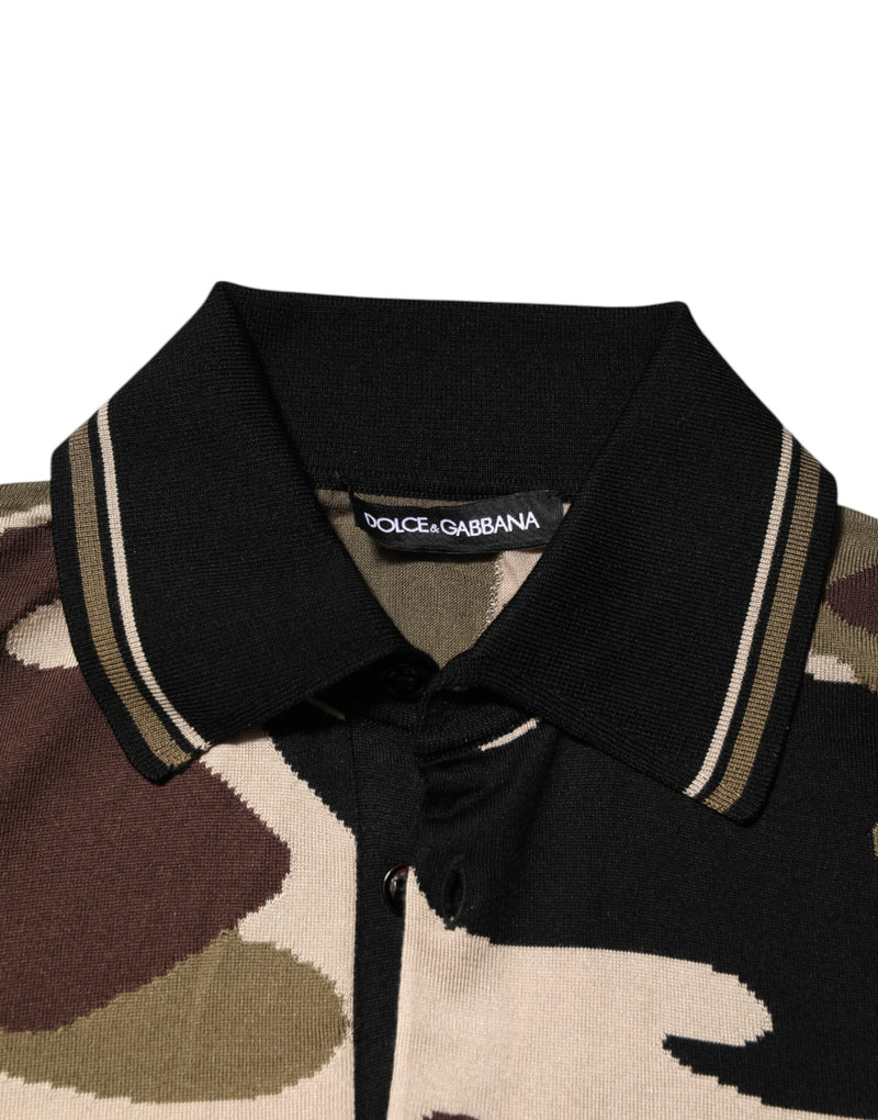 Camouflage Brown Silk MilitaryPolo T-shirt Dolce & Gabbana
