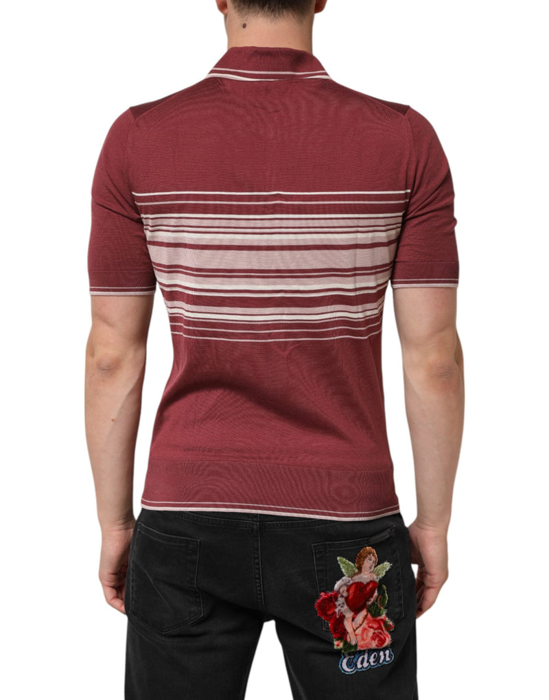 Cotton Burgundy Striped DG Logo Polo  T-shirt Dolce & Gabbana