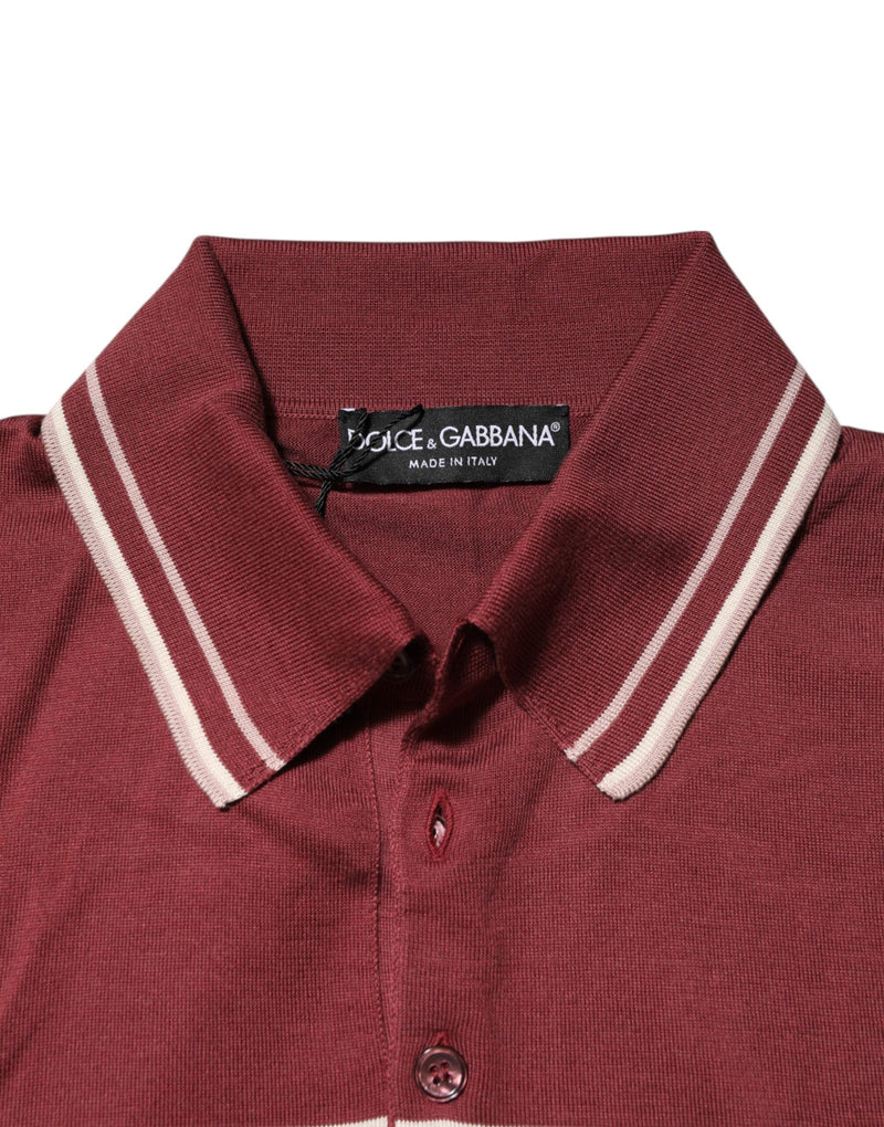 Cotton Burgundy Striped DG Logo Polo  T-shirt Dolce & Gabbana
