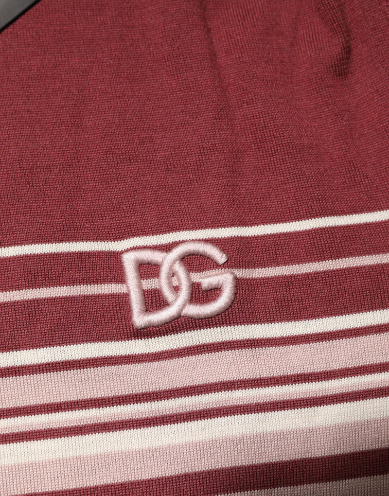 Cotton Burgundy Striped DG Logo Polo  T-shirt Dolce & Gabbana