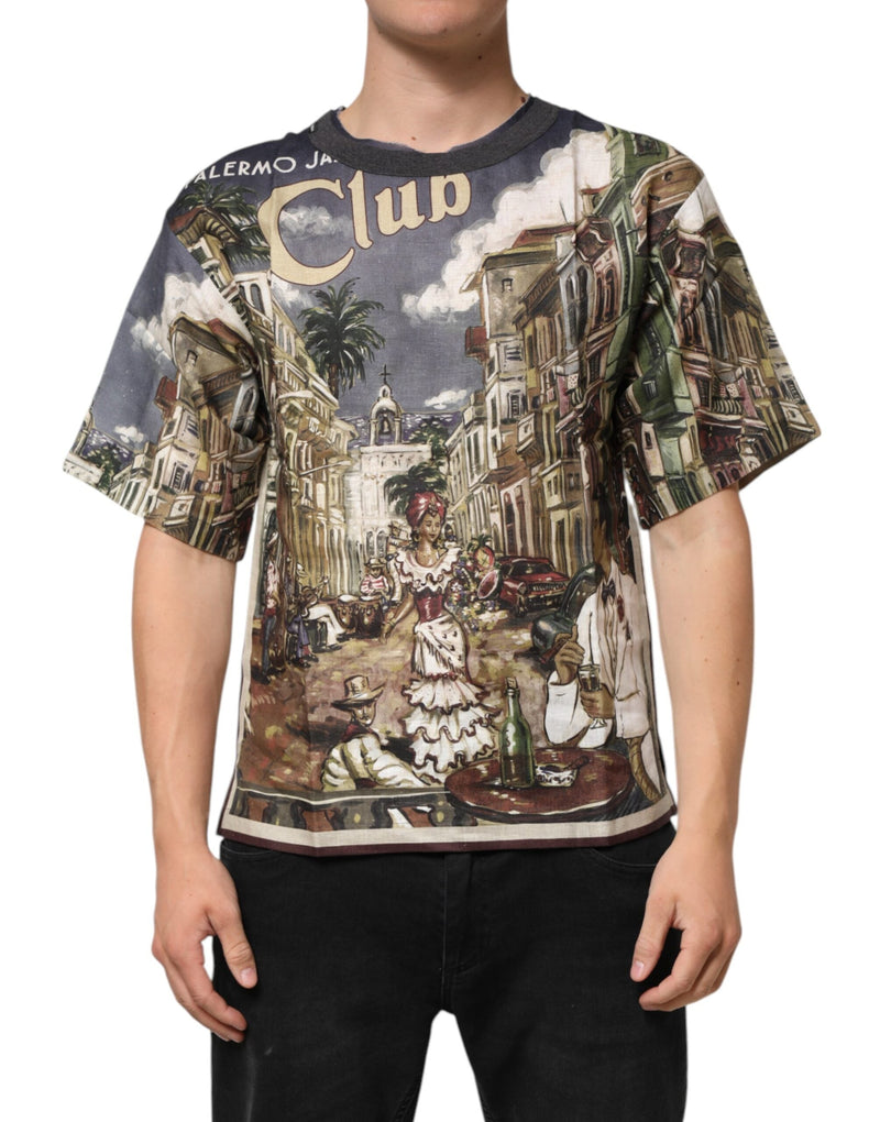 Palermo Jazz Club Linen Crew Neck Men T-shirt Dolce & Gabbana