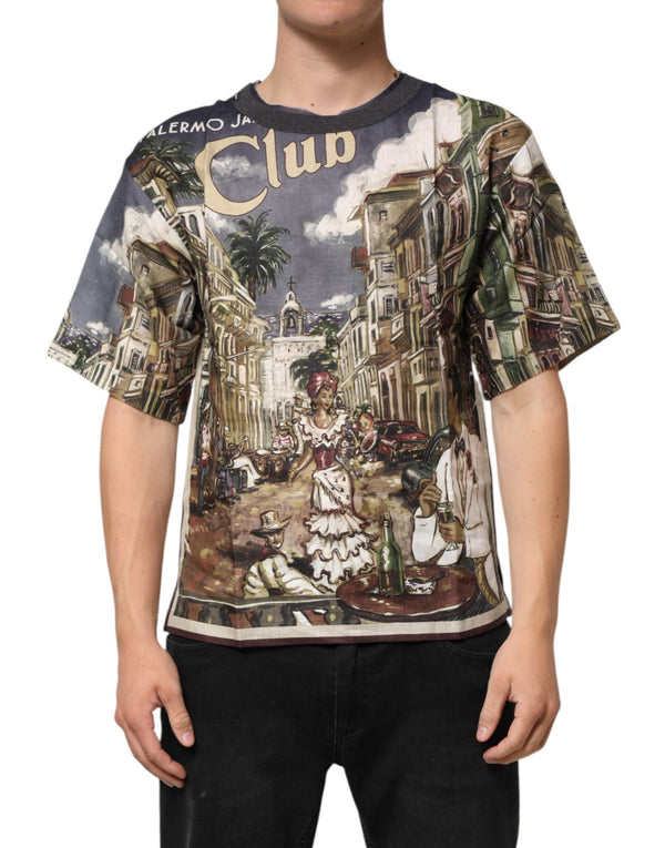 Palermo Jazz Club Linen Crew Neck Men T-shirt Dolce & Gabbana