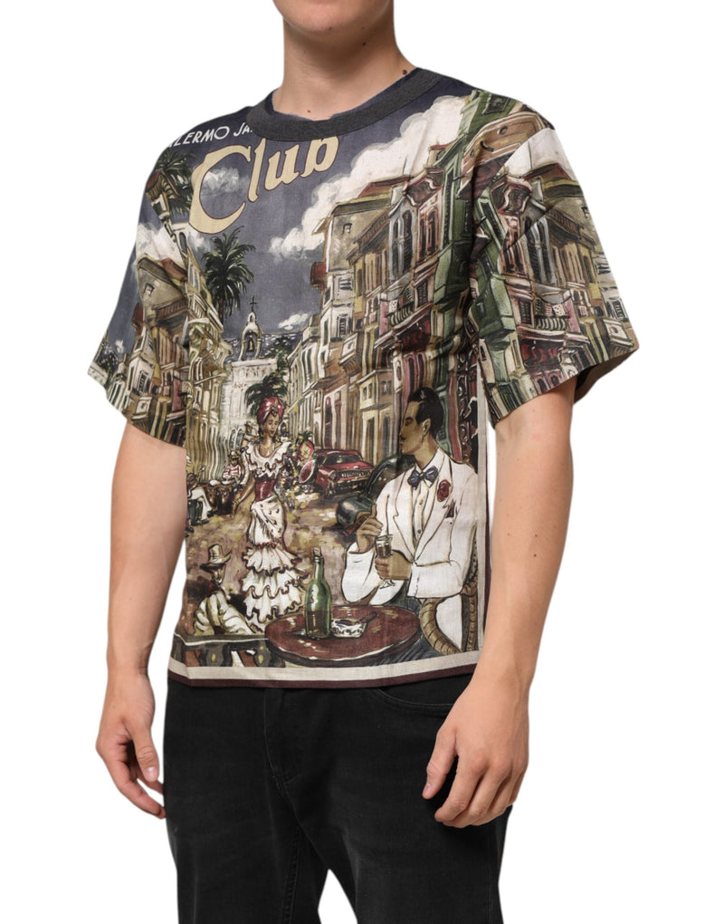 Palermo Jazz Club Linen Crew Neck Men T-shirt Dolce & Gabbana