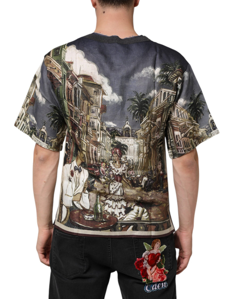 Palermo Jazz Club Linen Crew Neck Men T-shirt Dolce & Gabbana