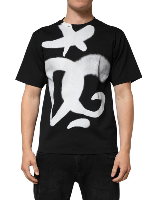 Black Cotton DG Logo Graffiti Short Sleeve T-shirt Dolce & Gabbana