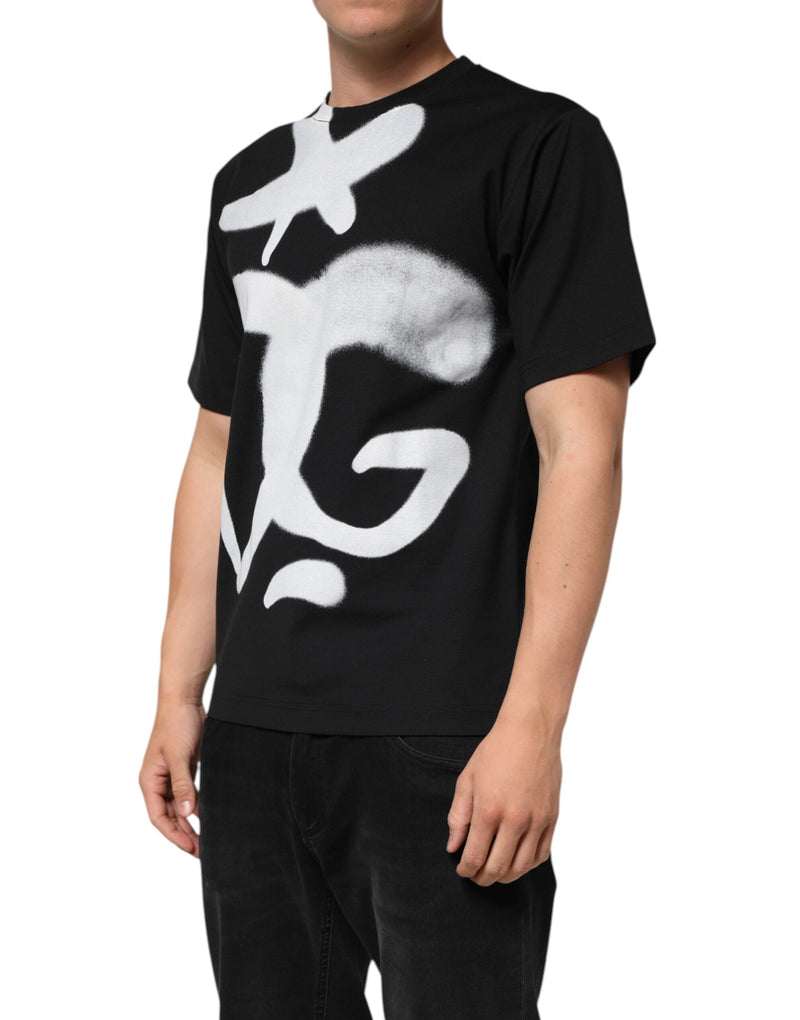 Black Cotton DG Logo Graffiti Short Sleeve T-shirt Dolce & Gabbana