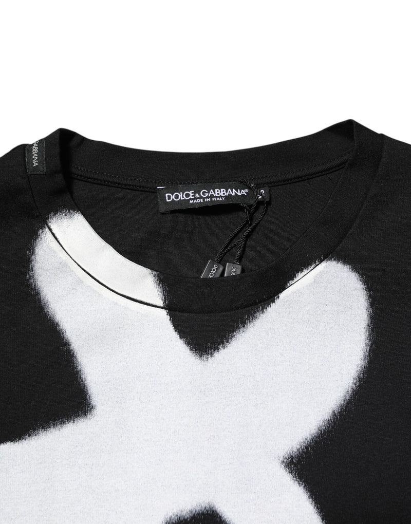 Black Cotton DG Logo Graffiti Short Sleeve T-shirt Dolce & Gabbana