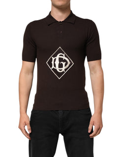Brown Wool Logo Embroidered Men Polo T-shirt Dolce & Gabbana
