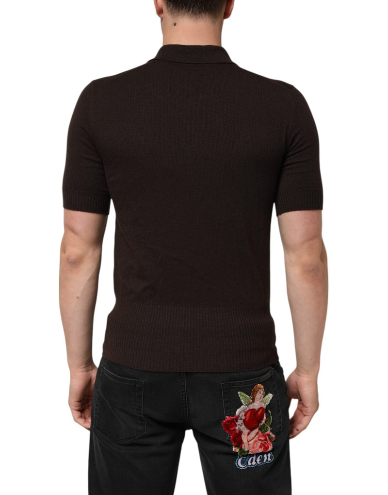 Brown Wool Logo Embroidered Men Polo T-shirt Dolce & Gabbana