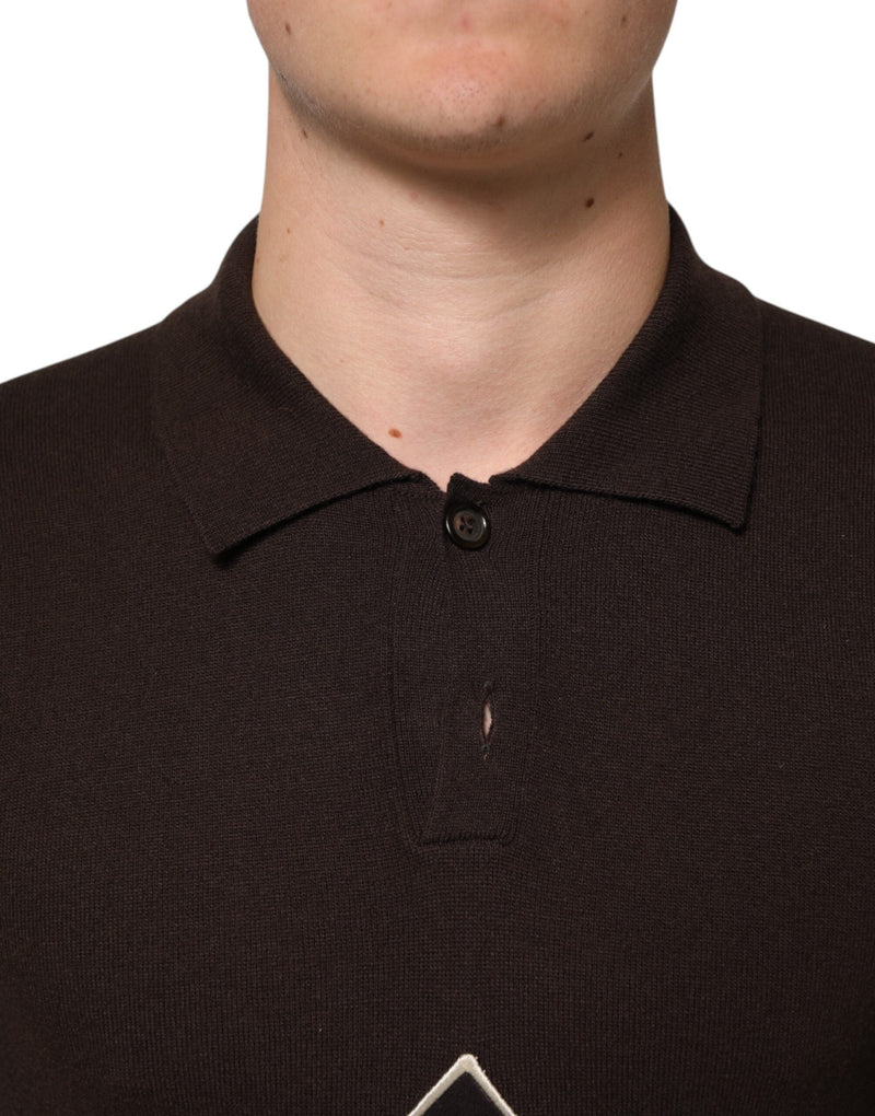 Brown Wool Logo Embroidered Men Polo T-shirt Dolce & Gabbana