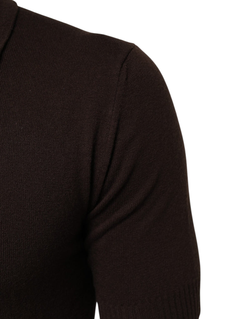 Brown Wool Logo Embroidered Men Polo T-shirt Dolce & Gabbana