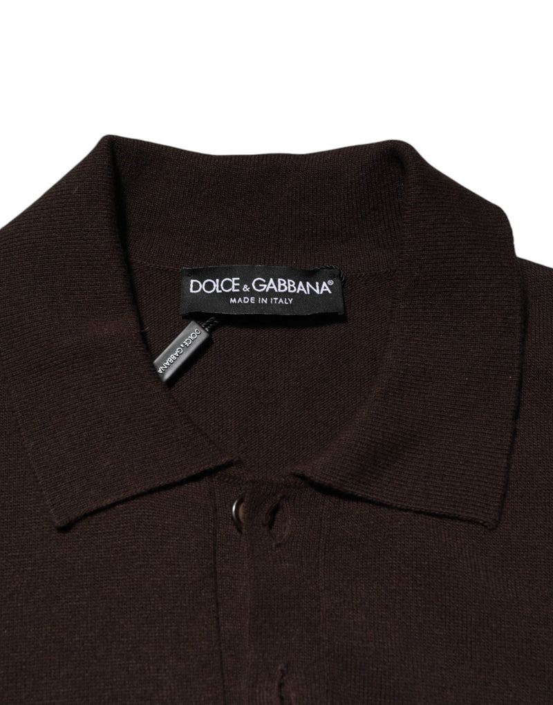 Brown Wool Logo Embroidered Men Polo T-shirt Dolce & Gabbana