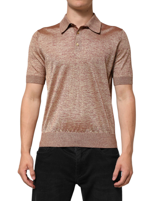 Brown Silk Textured Short Sleeve Polo T-shirt Dolce & Gabbana